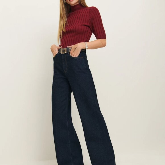 Reformation Denim - Reformation Cary High Rise Slouchy Wide Leg Jeans Ondine - Size 32